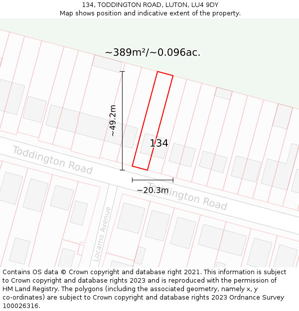 134, TODDINGTON ROAD, LUTON, LU4 9DY: Plot and title map