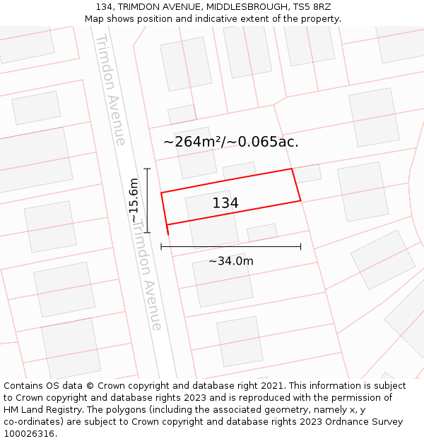 134, TRIMDON AVENUE, MIDDLESBROUGH, TS5 8RZ: Plot and title map