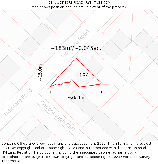 134, UDIMORE ROAD, RYE, TN31 7DY: Plot and title map