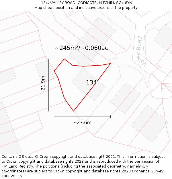 134, VALLEY ROAD, CODICOTE, HITCHIN, SG4 8YN: Plot and title map