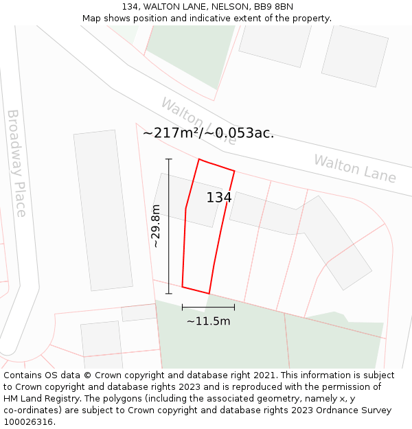 134, WALTON LANE, NELSON, BB9 8BN: Plot and title map
