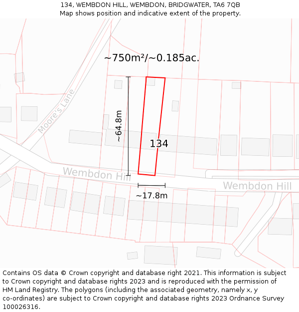 134, WEMBDON HILL, WEMBDON, BRIDGWATER, TA6 7QB: Plot and title map