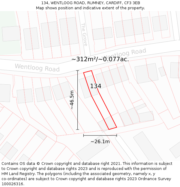 134, WENTLOOG ROAD, RUMNEY, CARDIFF, CF3 3EB: Plot and title map
