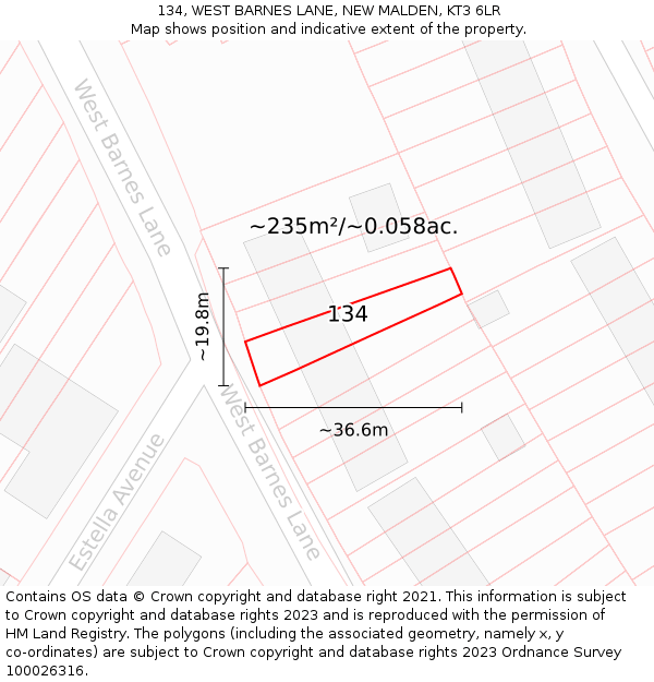 134, WEST BARNES LANE, NEW MALDEN, KT3 6LR: Plot and title map