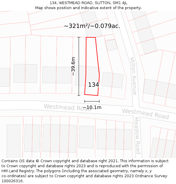 134, WESTMEAD ROAD, SUTTON, SM1 4JL: Plot and title map