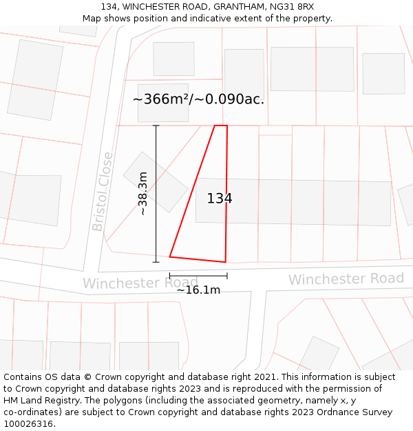 134, WINCHESTER ROAD, GRANTHAM, NG31 8RX: Plot and title map