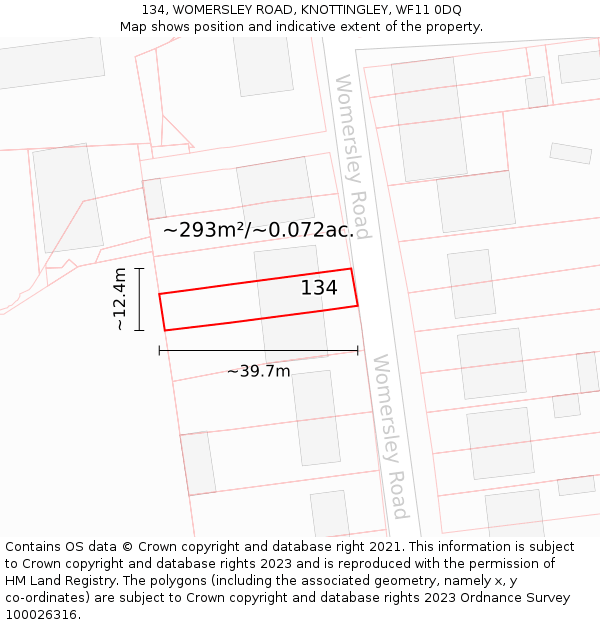 134, WOMERSLEY ROAD, KNOTTINGLEY, WF11 0DQ: Plot and title map