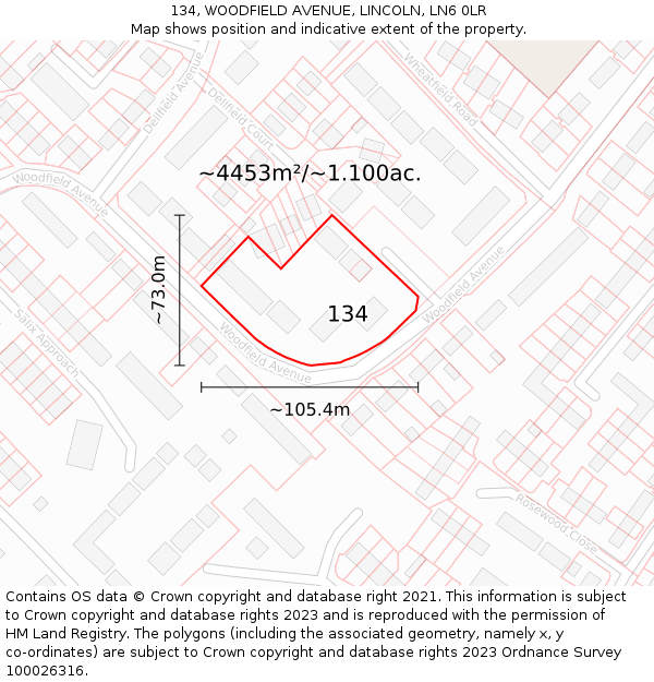 134, WOODFIELD AVENUE, LINCOLN, LN6 0LR: Plot and title map