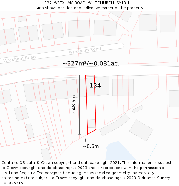 134, WREXHAM ROAD, WHITCHURCH, SY13 1HU: Plot and title map