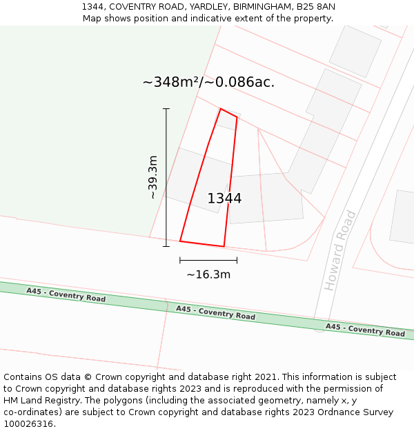 1344, COVENTRY ROAD, YARDLEY, BIRMINGHAM, B25 8AN: Plot and title map