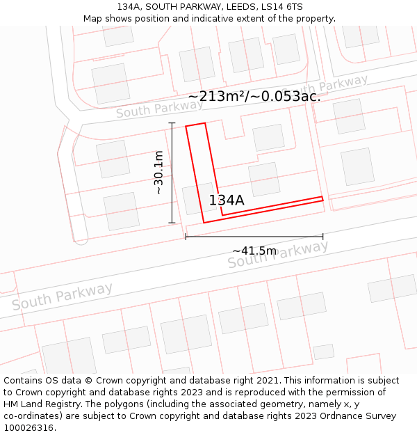 134A, SOUTH PARKWAY, LEEDS, LS14 6TS: Plot and title map