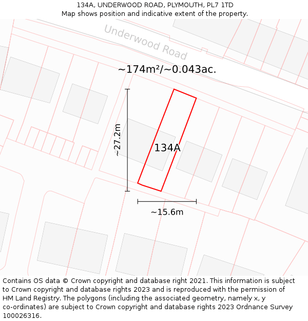 134A, UNDERWOOD ROAD, PLYMOUTH, PL7 1TD: Plot and title map