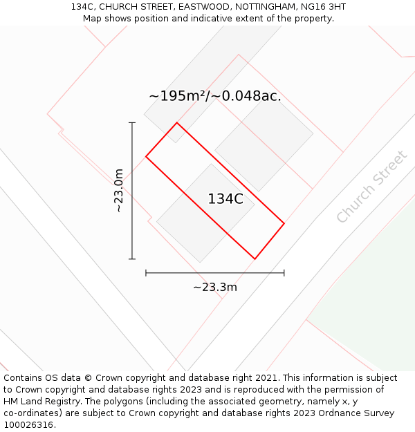 134C, CHURCH STREET, EASTWOOD, NOTTINGHAM, NG16 3HT: Plot and title map