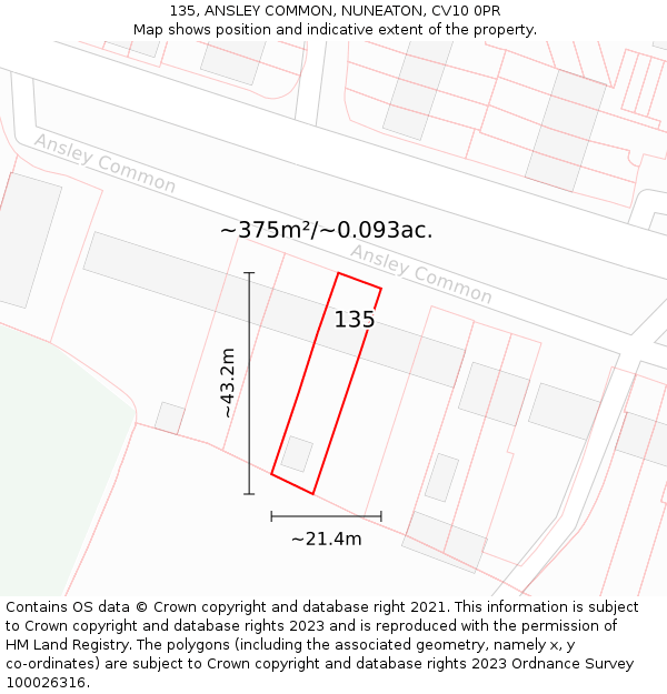 135, ANSLEY COMMON, NUNEATON, CV10 0PR: Plot and title map