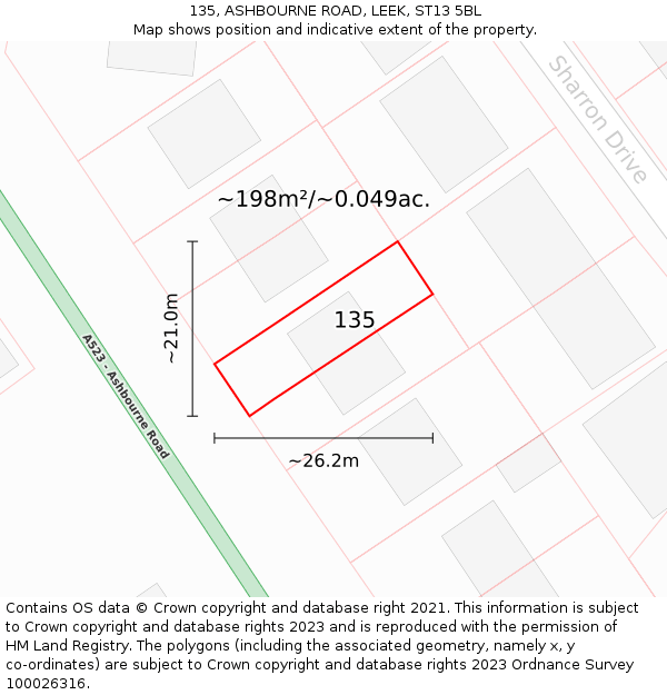 135, ASHBOURNE ROAD, LEEK, ST13 5BL: Plot and title map