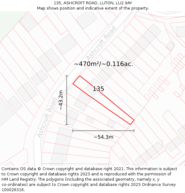 135, ASHCROFT ROAD, LUTON, LU2 9AY: Plot and title map