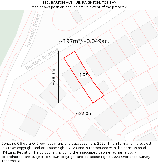 135, BARTON AVENUE, PAIGNTON, TQ3 3HY: Plot and title map