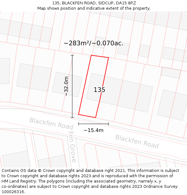 135, BLACKFEN ROAD, SIDCUP, DA15 8PZ: Plot and title map