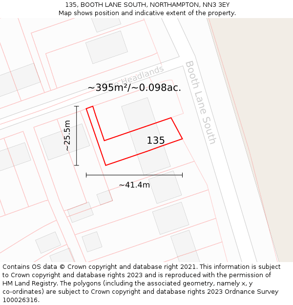 135, BOOTH LANE SOUTH, NORTHAMPTON, NN3 3EY: Plot and title map