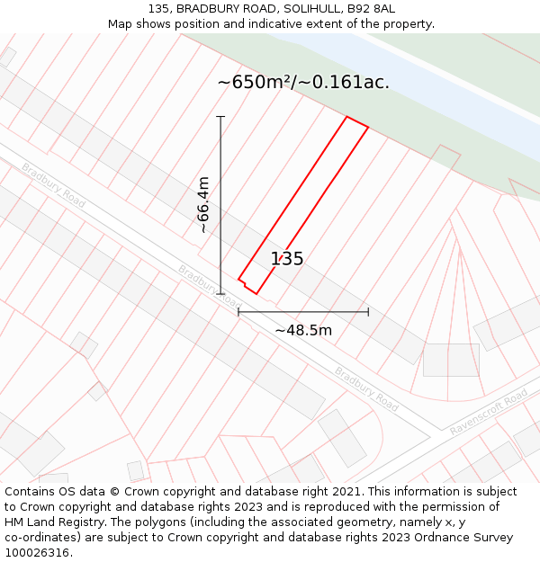 135, BRADBURY ROAD, SOLIHULL, B92 8AL: Plot and title map