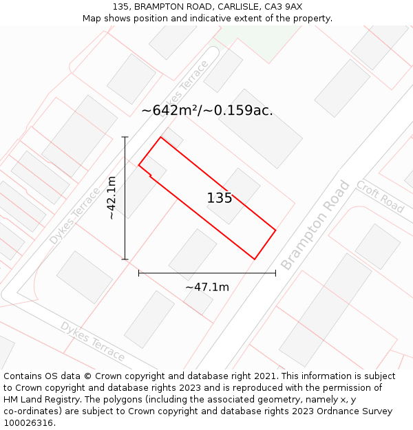 135, BRAMPTON ROAD, CARLISLE, CA3 9AX: Plot and title map