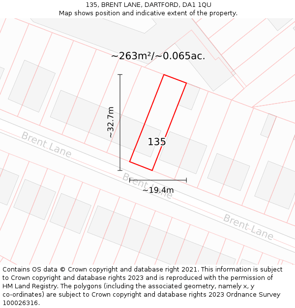 135, BRENT LANE, DARTFORD, DA1 1QU: Plot and title map