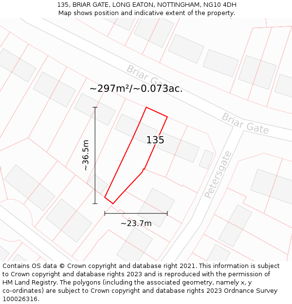135, BRIAR GATE, LONG EATON, NOTTINGHAM, NG10 4DH: Plot and title map