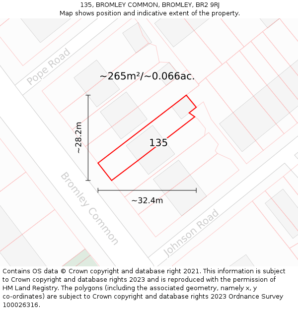 135, BROMLEY COMMON, BROMLEY, BR2 9RJ: Plot and title map