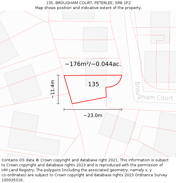 135, BROUGHAM COURT, PETERLEE, SR8 1PZ: Plot and title map