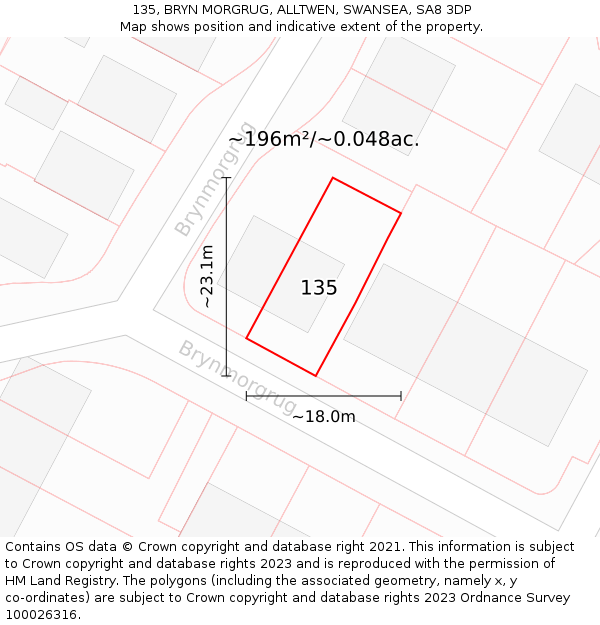 135, BRYN MORGRUG, ALLTWEN, SWANSEA, SA8 3DP: Plot and title map