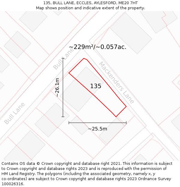 135, BULL LANE, ECCLES, AYLESFORD, ME20 7HT: Plot and title map