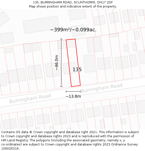 135, BURRINGHAM ROAD, SCUNTHORPE, DN17 2DF: Plot and title map