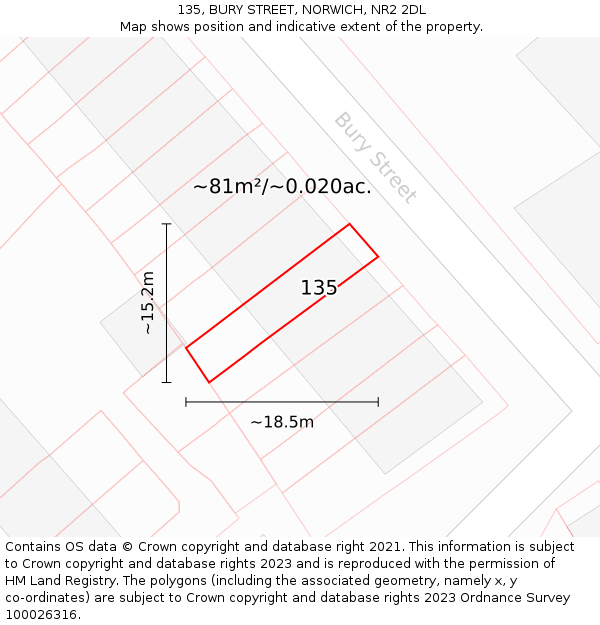 135, BURY STREET, NORWICH, NR2 2DL: Plot and title map