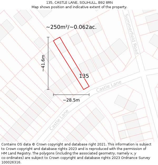 135, CASTLE LANE, SOLIHULL, B92 8RN: Plot and title map