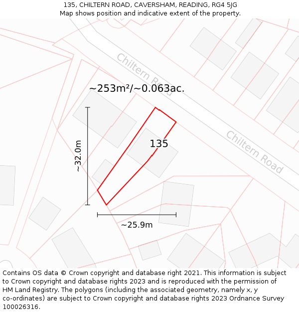 135, CHILTERN ROAD, CAVERSHAM, READING, RG4 5JG: Plot and title map