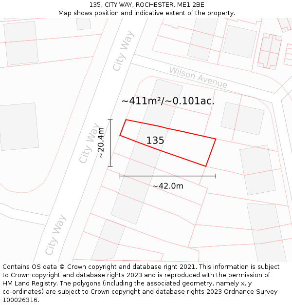 135, CITY WAY, ROCHESTER, ME1 2BE: Plot and title map
