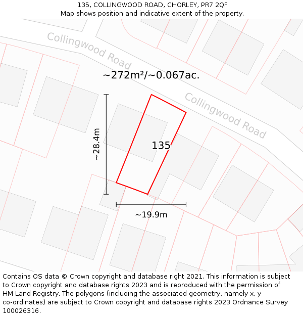 135, COLLINGWOOD ROAD, CHORLEY, PR7 2QF: Plot and title map