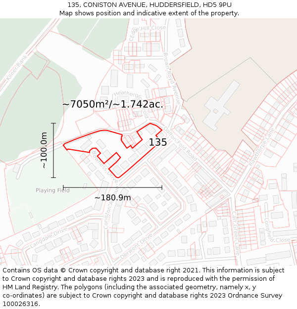 135, CONISTON AVENUE, HUDDERSFIELD, HD5 9PU: Plot and title map