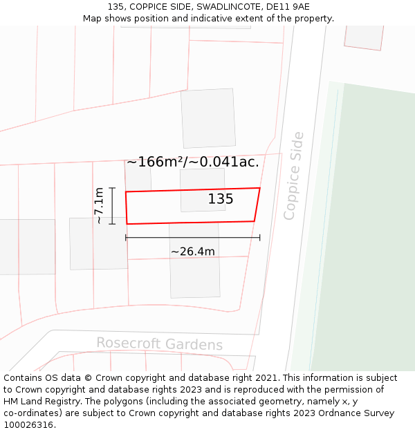 135, COPPICE SIDE, SWADLINCOTE, DE11 9AE: Plot and title map