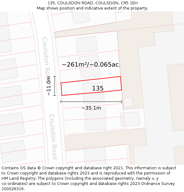 135, COULSDON ROAD, COULSDON, CR5 1EH: Plot and title map