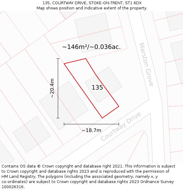135, COURTWAY DRIVE, STOKE-ON-TRENT, ST1 6DX: Plot and title map