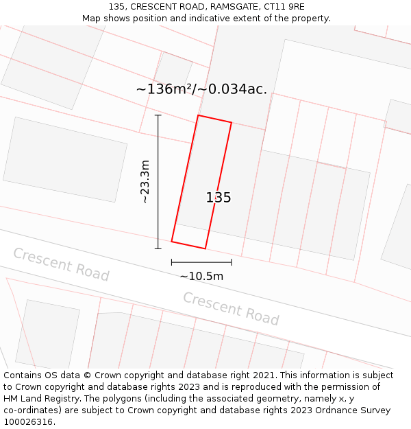 135, CRESCENT ROAD, RAMSGATE, CT11 9RE: Plot and title map