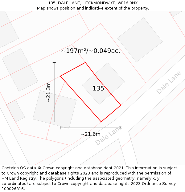 135, DALE LANE, HECKMONDWIKE, WF16 9NX: Plot and title map