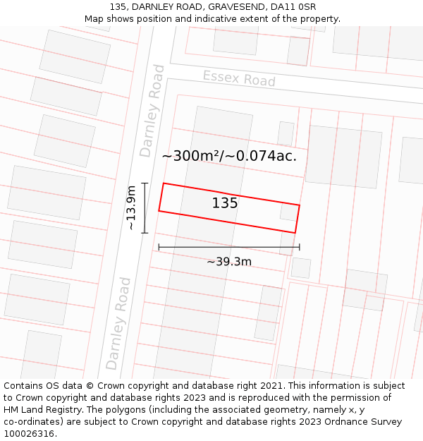 135, DARNLEY ROAD, GRAVESEND, DA11 0SR: Plot and title map
