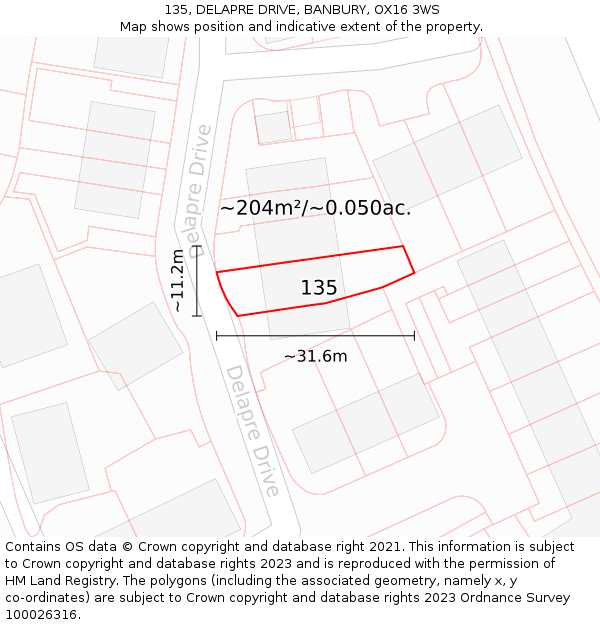 135, DELAPRE DRIVE, BANBURY, OX16 3WS: Plot and title map