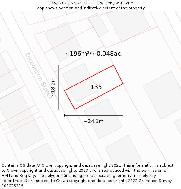 135, DICCONSON STREET, WIGAN, WN1 2BA: Plot and title map