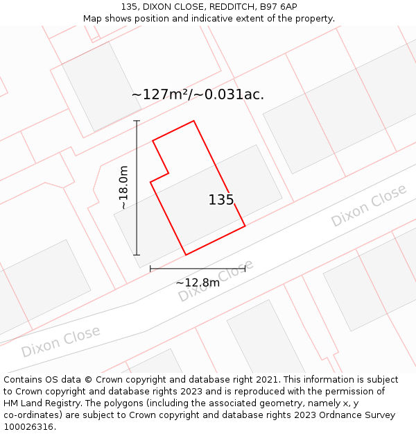 135, DIXON CLOSE, REDDITCH, B97 6AP: Plot and title map