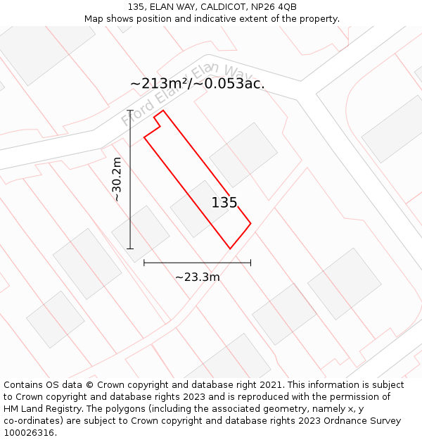 135, ELAN WAY, CALDICOT, NP26 4QB: Plot and title map
