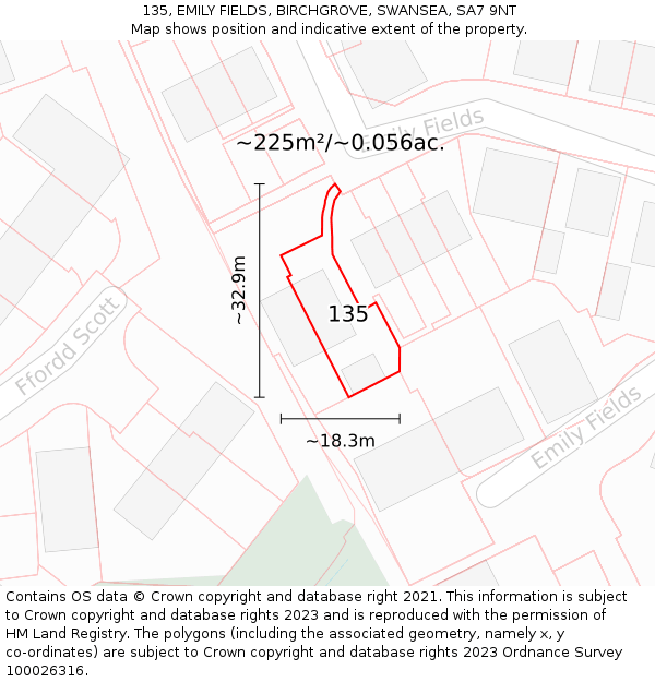 135, EMILY FIELDS, BIRCHGROVE, SWANSEA, SA7 9NT: Plot and title map