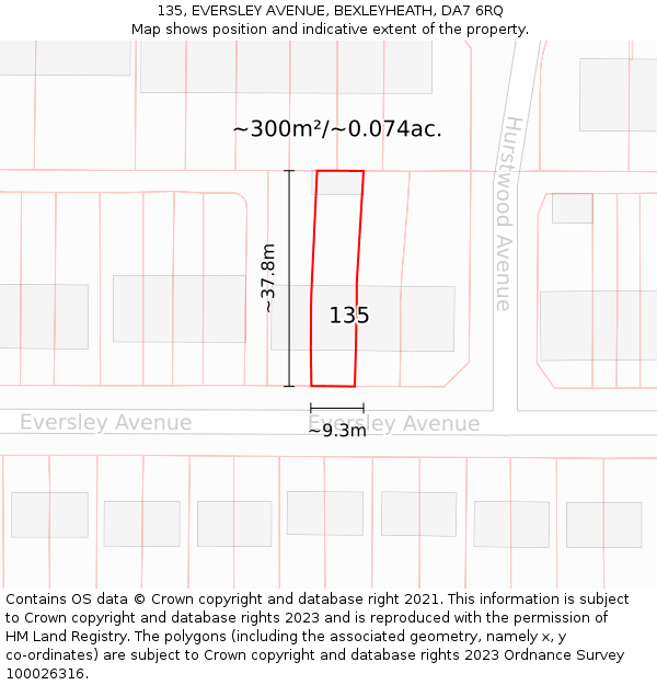 135, EVERSLEY AVENUE, BEXLEYHEATH, DA7 6RQ: Plot and title map